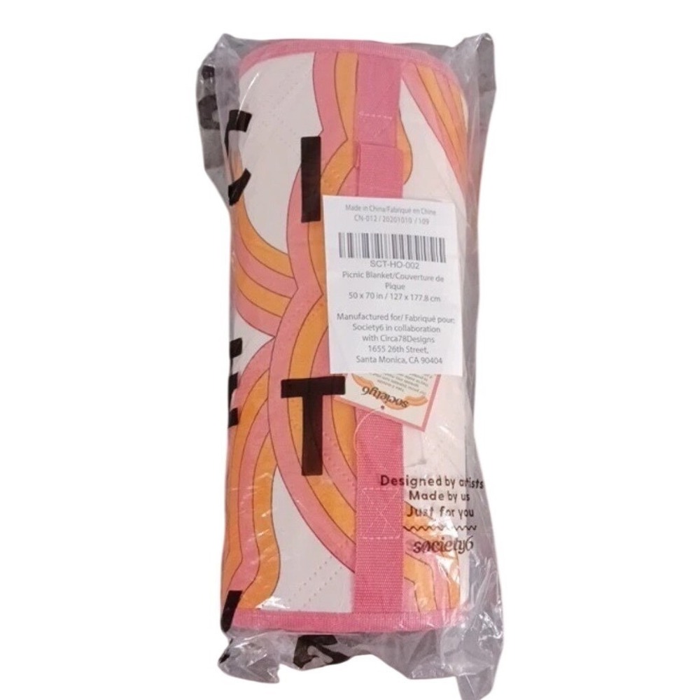 Society6 Picnic Blanket 50x70 Retro Swirls Pink Orange Boho Vacation Groovy NWT